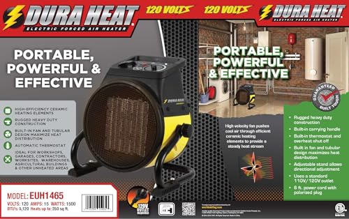 Dura Heat EUH1465 Electric Forced Air Heater with Pivoting Base 5,120 BTU, Yellow, 8.5" Height (Pack of 8) - size: 8.5" Height (Pack of 8)