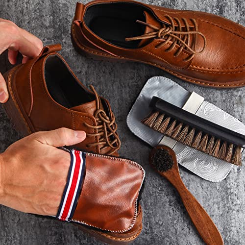 4 Pcs Horsehair Shine Shoes Brush Kit Polish Dauber Applicators Cleaning Leather Shoes Boots Care Brushes Suede Cleaner Brush with Microfiber Shoe Gloves(4 Pcs Style D) - style: 4 Pcs Style D