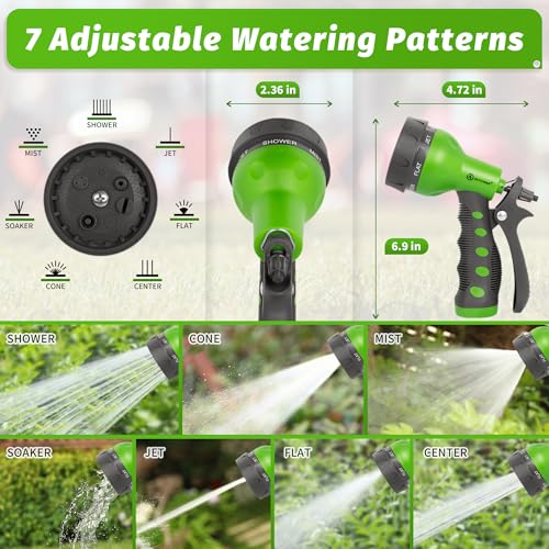 AUTOMAN-Garden-Hose-Nozzle,ABS Water Spray Nozzle with Heavy Duty 7 Adjustable Watering Patterns,Slip Resistant for Watering Plants,Lawn& Garden,Washing Cars,Cleaning,Showering Pets - Green - color: Green