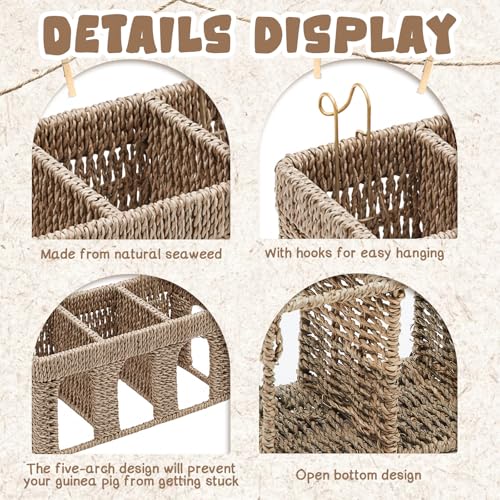Sliner 2 Pcs Natural Seagrass Guinea Pig Hay Feeder, Five Arch Rabbit Hay Rack Holder with Metal Hanging Hook, Less Waste for Bunny Chinchillas, Small Animal Cage Accessories, Pet Gifts