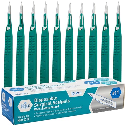 MED PRIDE Disposable Surgical Scalpels, Sterile, #11 Steel Blade, 10-Pack - style: #11