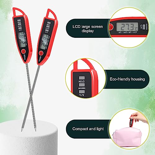 6 Set Digital Food Thermometer Long Probe Instant,Red | Waterproof for Water Liquid Candle, Instant Temperature Read for Kitchen BBQ Grill Candy Meat, Foldable Probe Thermometer - color: Red