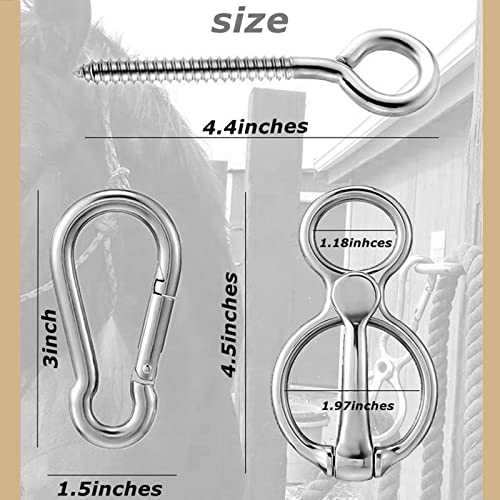 3 Pcs Horse Tie Ring,Heavy Duty Stainless Steel Tie Ring Horse Training Equipment Horse Tack and Supplies with Eye Bolt,Quick snap,Humane and Safe Tie Way - style: Silver-3PCS