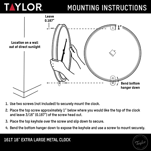 Taylor Indoor Outdoor Metal Wall Clock, Wireless Thermometer with Easy to Read Large Numbers for Patio, Pool, and Indoor Areas, 18-inch - color: Black/White, size: 18 Inch