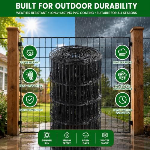 PVC Coated Welded Wire Mesh 16GA 36in x 50ft, 2x3 Mesh Black Fence Roll | Dog Fence Chicken Run Rabbit Enclosure Farm goat pens deer protection tree guards compost areas greenhouse perimeters - color: 16GA 36''×50'