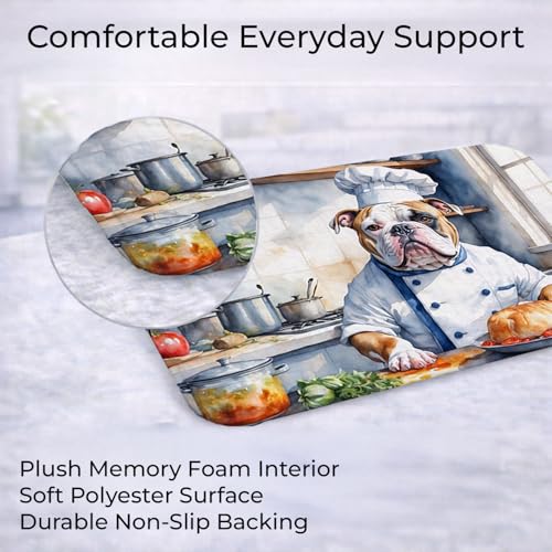 Caroline's Treasures American Bulldog The Chef Memory Foam Kitchen Mat Machine Washable Anti-Fatigue Mat Cushion Comfort Bath Mat or Kitchen Rug - color: American Bulldog 6185