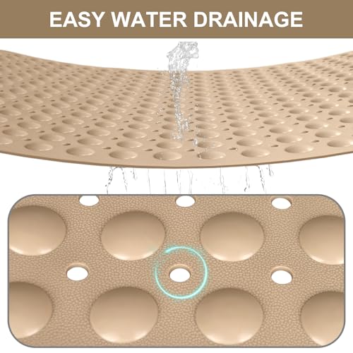 Shower Mat Non Slip, 36" x 24" Large Shower Floor Mat with Drain Holes and Suction Cups, Soft TPE Anti Slip Shower Stall Mats for Inside Shower, Machine Washable, Khaki - color: Khaki