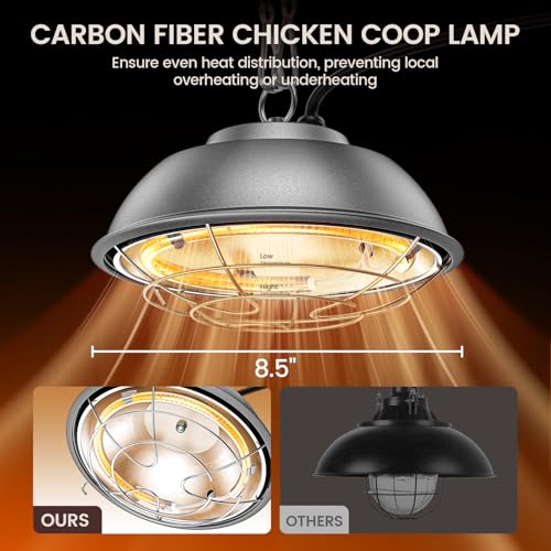 350 Watt Heat Lamp for Chickens - Chtoocy Chicken Coop Heater with Carbon Fiber Bulb, 5.2FT Thickened Power Cord & Chicken Heat Lamp with 2 Temperature Adjustable (175/350W) for Chicks, Ducks and Pets