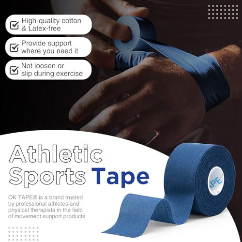 OK TAPE 4 Rolls Athletic Tape, Sports Tape, Very Strong, Easy Tear | Medical Tape, Wrist Tape, No Sticky Residue, Secure Ankle, Finger, Knee- 1.5inch x 15yards (Blue) - color: Blue-4 Rolls, size: 15 yards
