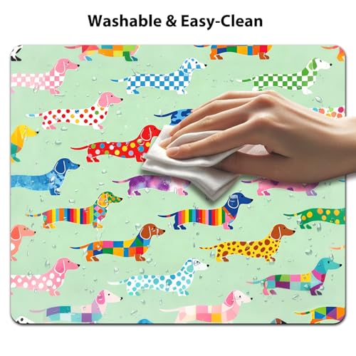 Colorful Patterned Dachshund Dog Mouse Pad 9.5" x 7.9", Lovely Wiener Dog Seamless Cute Desk Mat, Dog Lover Gift - color: Dachshund Dog