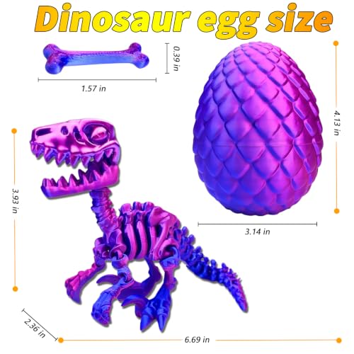 2 Packs，7.08" 3D Printed Dinosaur Skeletons Toys,Dinosaur Egg, Flexible，Animals,Fidget Toy,Desk Executive Toy，Easter Eggs Basket Stuffers,Toys for Boys Kids Teen 5-7 4-6 8-12 - color: D-21