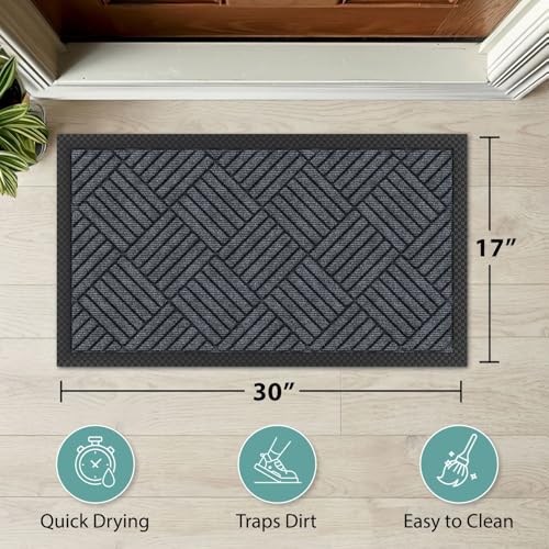 Barnyard Designs Premium Gray Non-Slip Door Mat (17" x 30", 2-Pack) | Heavy-Duty Entrance Rugs with Rubber Backing for Entryway, Patio, or Porch; Indoor and Outdoor; Set of 2 - size: 1'5" x 2'6"