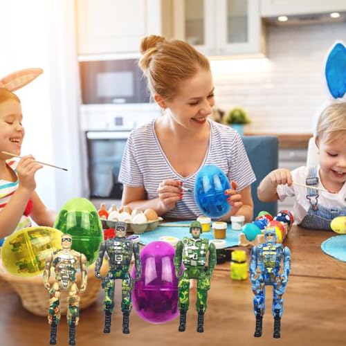 FUNKY WIZARD 4Pack Easter Jumbo Princess Deformation Prefilled Easter Eggs with Toys, Easter Party Favors Gift for for Girls Toddlers Kids Easter Egg Hunt, Classroom Prize Supplies (Soldier) - style: Soldier