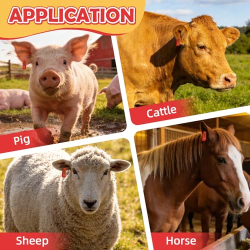 100PCS Livestock Ear Tags Sheep Goat 001-100 Numbered with Applicator Kit | with Punch Plier Tool, Laser Printed Plastic Tags for Goats Sheep Pigs Farm Herd Management Identification (Red) - color: Red