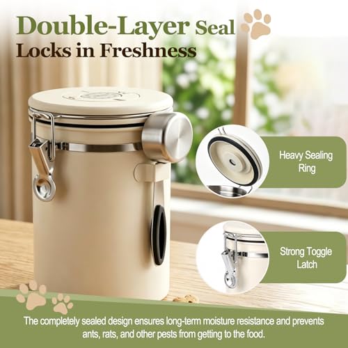 Dog Treat Container Airtight, 1.9 Qt 304 Stainless Steel Dog Treat Jar & Pet Treat Canister with Scoop, Date Dial, Locking Clamp, Silicone Seal for Dog Biscuits, Cookies, Training Snacks - size: 1.9 Qt