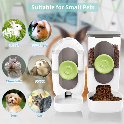 Lemtrflo Rabbit Feeder, Bunny Water Bottle Dispenser, Pet Cage Food Bowl | Suitable for Rabbits, Guinea Pigs, Ferrets, Cat and Other Small Pets - color: White Brown