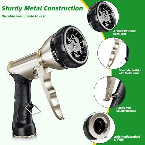 ARXIVE Metal Garden Hose Nozzle, Heavy Duty High Pressure Hand Sprayer | 7 Adjustable Patterns for Watering, Car Wash, Pet Rinse & Patio, Leak-Proof Rustproof Metal with Non-Slip Grip