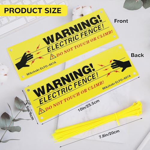 Electric Fence Warning Signs with Zip Ties 10 x 3.5 Inch Plastic Yellow Electric Fence Safe Signs Caution Warning Sign for Danger Electric Fence Sign Farm Home(Upgraded Sun Protection) - color: Yellow New