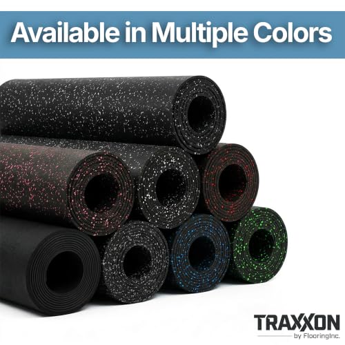Traxxon by FlooringInc Rubber Gym Flooring Roll, Heavy Duty Recycled Rubber Floor Mats for Home Gym, Garage Gym Floor Mat, Horse Stall Mat (1/4" Thick | Black | 4'x10' | 40 Sq Ft)