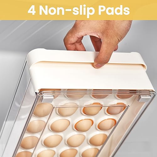 Egg Storage Container - BPA Free Refrigerator Organizer Bins, Stackable Egg Holder, 24 Egg Tray, Clear Egg Drawer - color: Yellow