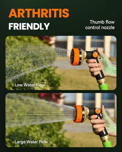 RAINPOINT Garden Hose Nozzle - 100% Heavy Duty Metal Thumb Control Spray Nozzles for Garden Hose High Pressure, 10 Pattern Water Hose Nozzle for Car Wash, Watering Lawn, Pets, Bright Orange - color: Bright Orange
