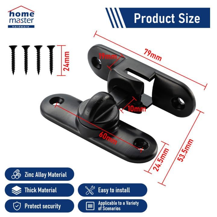 HOME MASTER HARDWARE 90/180 Degree Flip Barn Door Lock, Thickened Solid Gate Latches, Security Sliding Door Latch for Cabinets, Bathroom, Sliding Doors and Windows (Black, 1-Pack)