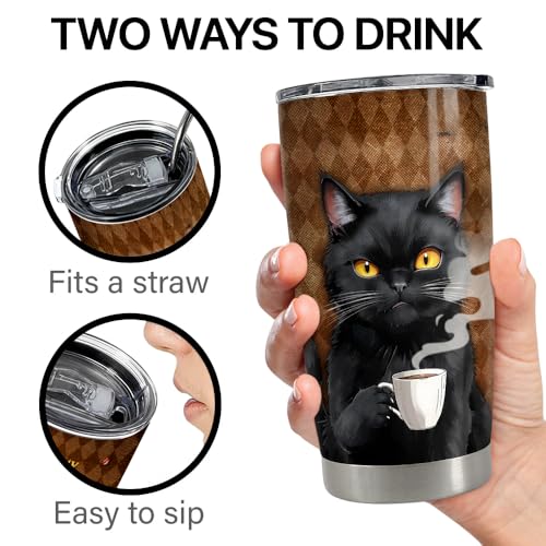 SANDJEST Black Cat Tumbler 20oz Stainless Steel Insulated Coffee Travel Mug Cup for Men Women on Birthday Christmas - color: Black Cat