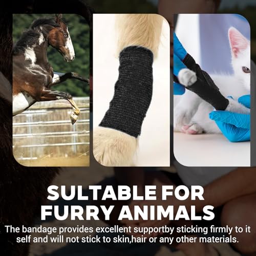 24 Rolls Self Adhesive Bandage Wrap, Black Vet Wrap 4 Inch for Horses Dogs Wounds Care Dressings, Elastic Self Stick Cohesive Bandage Wraps, Wrist, Sports, Ankle Tape Leg Wraps