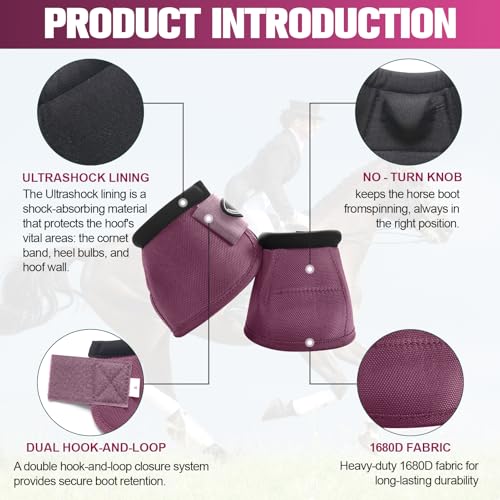 Horse Bell Boots for Outdoor Sports(Maroon, M) | Comfortable fit, prevents sprains, convenient hook and loop design, durable outdoor protection - color: Maroon, size: M