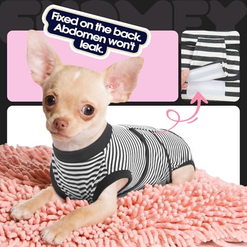 Dog Recovery Suit Male,Dogs Surgery Neuter Suits Puppy Spay Shirts for Female Protect Dog's Skin Anti Licking Abdominal Wounds Doggie Onesie Pet Bodysuit Alternative to Cone Gray Stripes XS - color: Grey Stripes, size: Xs(back:8.3-11.4in,wt:4-7lbs)