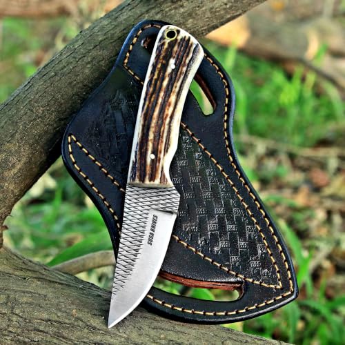 Custom Handmade 7'' fixed blade hoof rasp knife/Cow boy knife/Damascus steel Bull cutter knife, cowboy knives with pancake leather sheath (SUSA 122) - color: SUSA 122