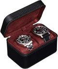 ROTHWELL 2 Watch Travel Case for Men | Compact PU Leather Protective Box with Microsuede Interior | Fits Watches & Smartwatches Up to 55mm (Black/Red) - color: Black / Red