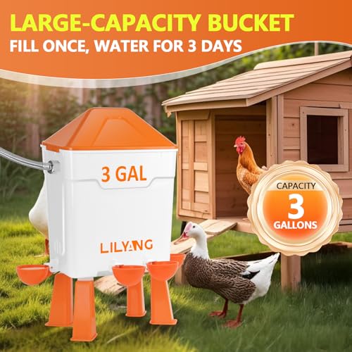 Lilyang Automatic Chicken Waterer 3 Gallon, Auto Water Refill | Auto Watering System with Float Valve, Connects Directly to 3/4" Faucet & Hose (No Fittings Required), No-Tools Assembly