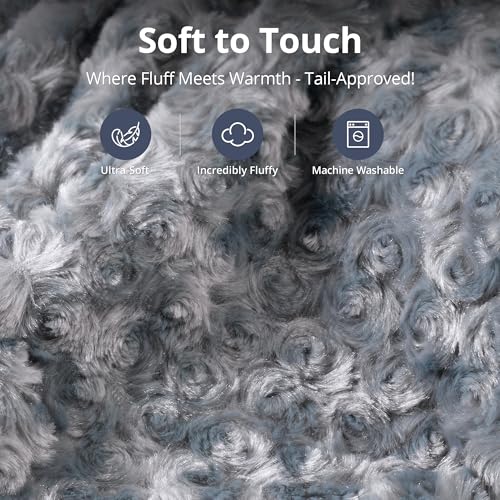 Adjustable Temperature Cat Heating Pad, 17.7"x15.7", 55W, Light Gray | 6 Heat Settings, 4 Timer Options, Chew-Resistant Cord, Rosebud Fabric Surface, Ideal for Adult Cats & Small Dogs - size: M – Rectangular 17.7" x 15.7"
