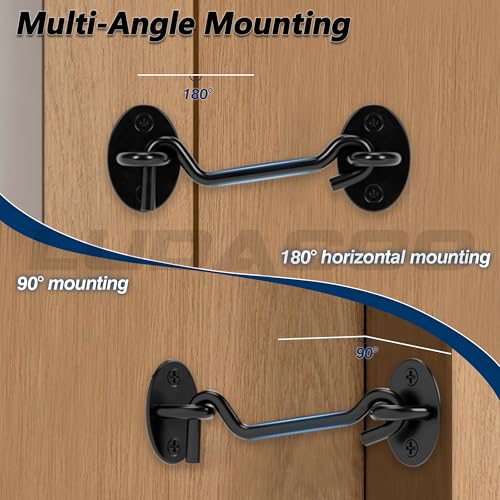 4" Hook and Eye Gate Latch, Sturdy Thickened Barn Door Lock Door Latch Hardware for Gates, Windows, Fences, Cabinets, and Sheds, Black, 1 Pack - size: 4 Inch