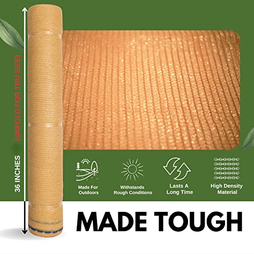 5'10" x 100 FT 60% Shade Cloth Roll Tan | Green HDPE UV Resistant Breathable Eyelets Sun Protection for Greenhouse Garden Fence Pergola Patio Flower Plant Kennel - size: 5'10"x100ft - 60% - Tan