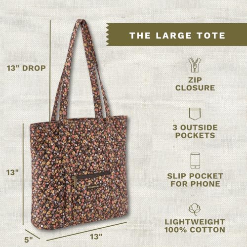 Bella Taylor Large Tote, Quilted Shoulder Bag for Women | Lightweight, 6-pocket large quilted purse, machine washable, zippered top, ultimate organization, durable construction - color: Twilight Garden