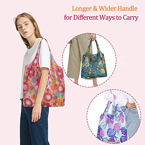 Reusable Grocery Shopping Bags 6|10 Pack, Foldable Tote Bags, Machine Washable Nylon Shopping Totes for Groceries - color: Flower-10pcs