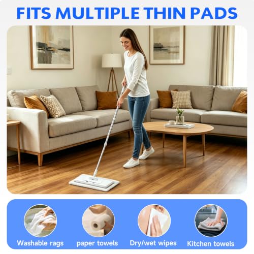 New Flat Mop with Extendable Handle for Multi-Surface Quick Cleanup | Mops for Floor Cleaning, No-touch Cloth Changing, Fits Most Pads, House Cleaning Supplies, No Back Strain, 10 Reusable Cloths - size: 1Mop with 10 Reusable Cloths