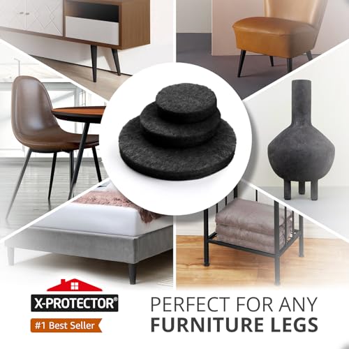 Felt Furniture Pads 235 PCS X-Protector! Huge Quantity of Furniture Pads | Black Furniture Pads of Hardwood Floors with Many Big Sizes – Your Ideal Wood Floor Protectors for Furniture. - size: 235 PCS Black, Round & Square