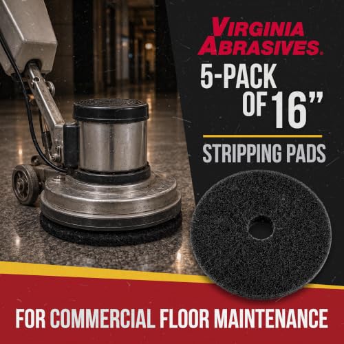 Black Floor Maintenance Pads, Heavy-Duty Stripping & Scrubbing, 16", 5 Pack | Scrubbing, Polishing & Stripping, Fits Floor Machines & Orbital Machines, Non-Woven Pads, Wax & Dirt Removal, Made in USA - size: 16