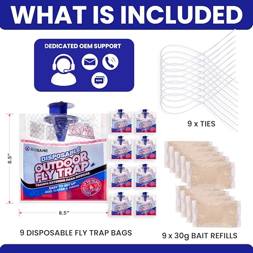 Fly Traps Outdoor Fly Trap for Patio. 9 Non-Toxic Pre-Baited Flies Bags Outdoor Disposable. Hanging Bug Catchers for All Filth Flies Killer for Outside Bug Control in Yard Horse Ranch Trash Can. - style: 9pk