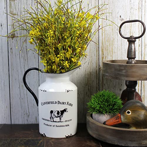 CVHOMEDECO. Primitive Rustic Galvanized Tin Milk Can with Handle, Primitives Metal Jug Vase for Home and Garden Decor., Vintage White