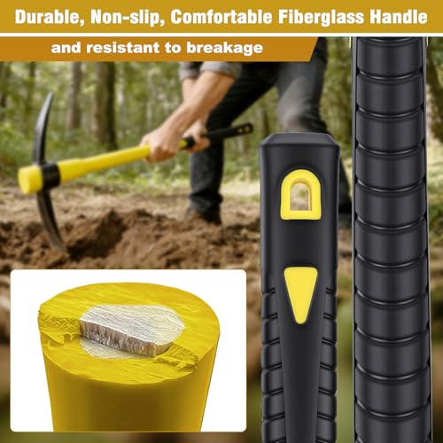 36 Inch Pick Mattock – Heavy Duty Rail Steel Garden Hoe with Fiberglass Handle, 2 in 1 Adze Hoe & Pick Axe for Digging, Landscaping, Yard Work, Outdoor