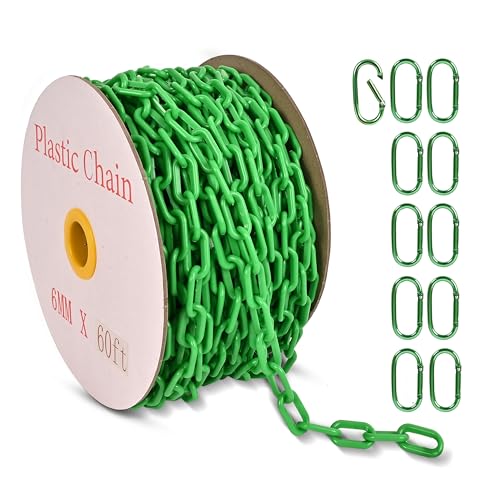 60ft Green Plastic Chain,1.5in, 6MM Plastic Chain Links | Plastic Barrier Chain Ideal For Crowd Control In Malls, Airports, Events And Construction Sites For Safety Isolation Zones - color: green, size: 1-1/2 in-60feet
