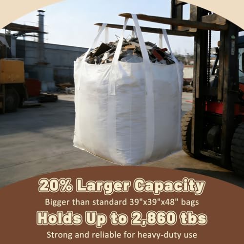 Heavy Duty Bulk Bags 320 Gallon, Duffle Top, Pack of 5 | White Woven Polypropylene FIBC Bulk Bags for Construction, Demolition, Mining & Landscaping, Holds up to 2860lbs - size: 5 Pack / MAX LOAD:2860 LBS
