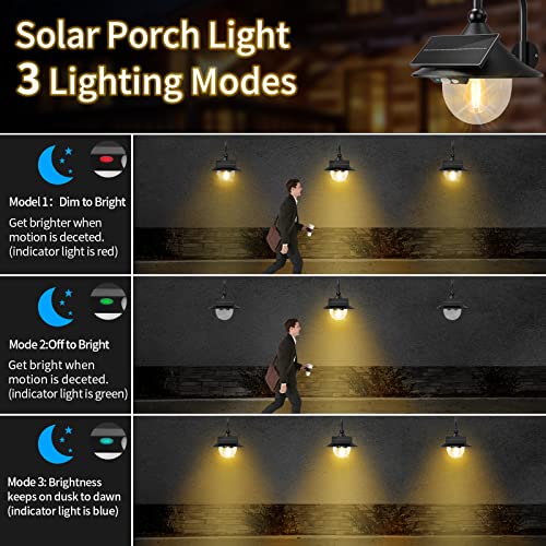 Auzev Solar Lanterns Lights Outdoor Solar Barn Light with 3 Lighting Modes | Motion Sensor LED Retro Wall Mount Waterproof Dusk to Dawn Outside Lighting for Farmhouse, Patio, Garden,Shed (Black-2Pack) - color: Black-2Pack