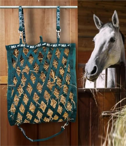 Majestic Ally Double Side Open Slow Feeder Hay Bag - Diamond shaped Obliquely Placed Webbing (Hunter Green) - color: Hunter Green