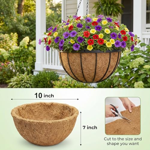HFHOME 2PCS 10" Dia Round Coco Liner, 10 inch Coco Fiber Replacement Liner for Hanging Basket - color: 2pcs, size: 10-in