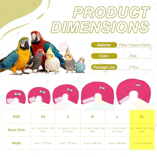 Bird Collars, Bird Cone Collar Protective Recovery Cones, Soft Adjustable Anti-Bite Feather Neck Protector (Pink, XL, 3 Pcs), Intended for Budgie/Cockatiel/Lovebirds - color: Pink, size: XL